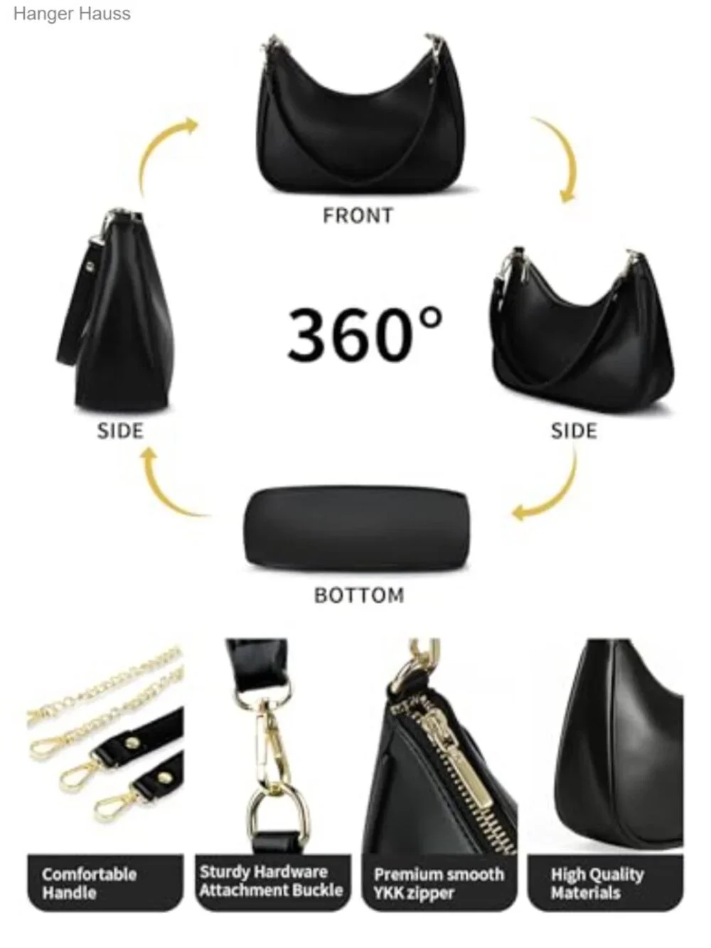 Vegan Leather Crescent Hobo Shoulder Bag for Women Mini Purse YKK Zipper